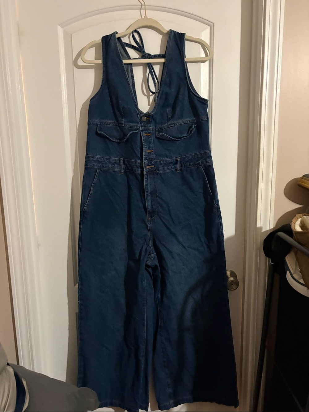 Cider Dark Indigo Denim Tie-Back Jumpsuit